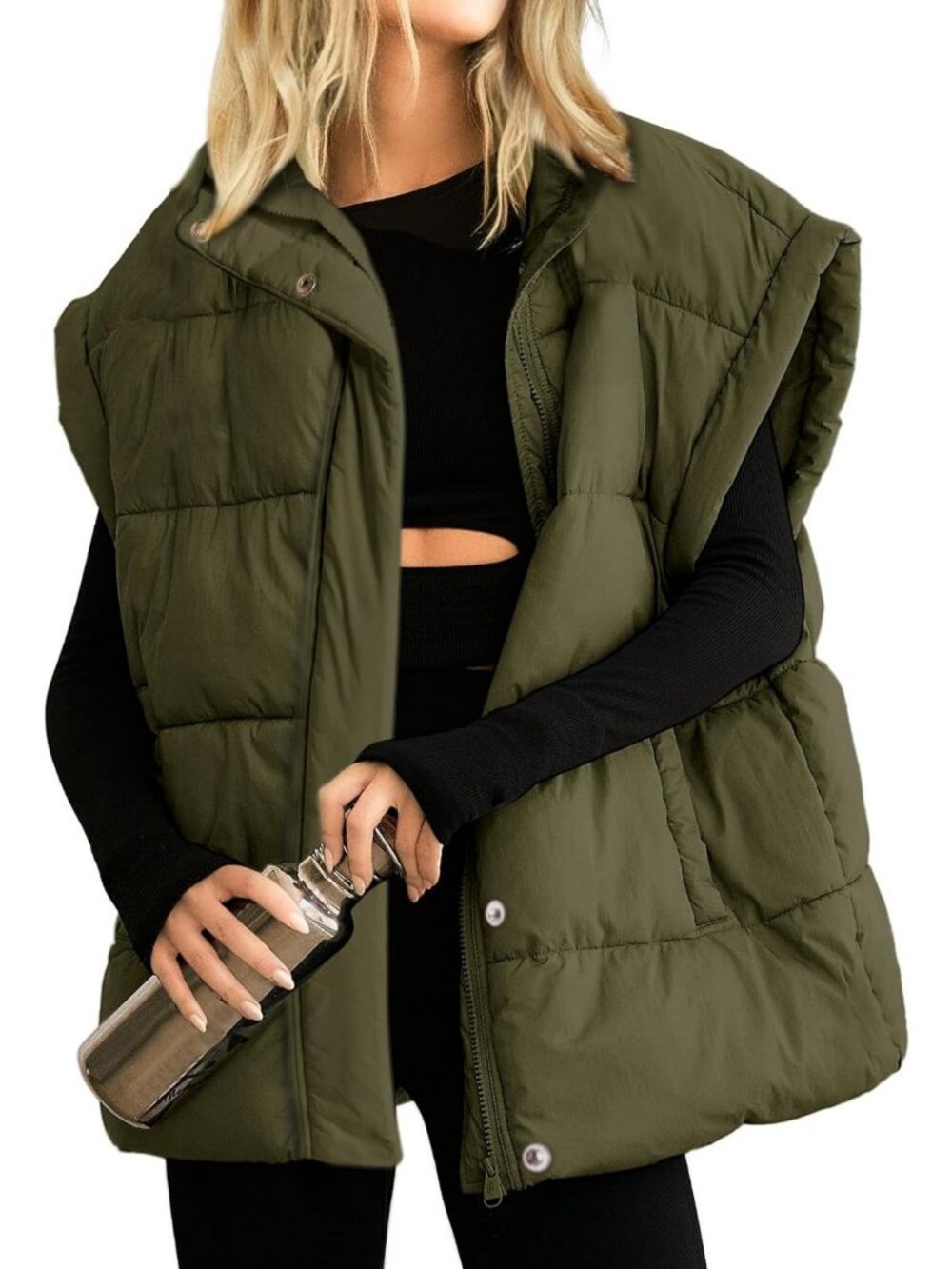 Cozy Oversized Puffer Vest with Stand Collar | Quilted Sleeveless Warm Coat